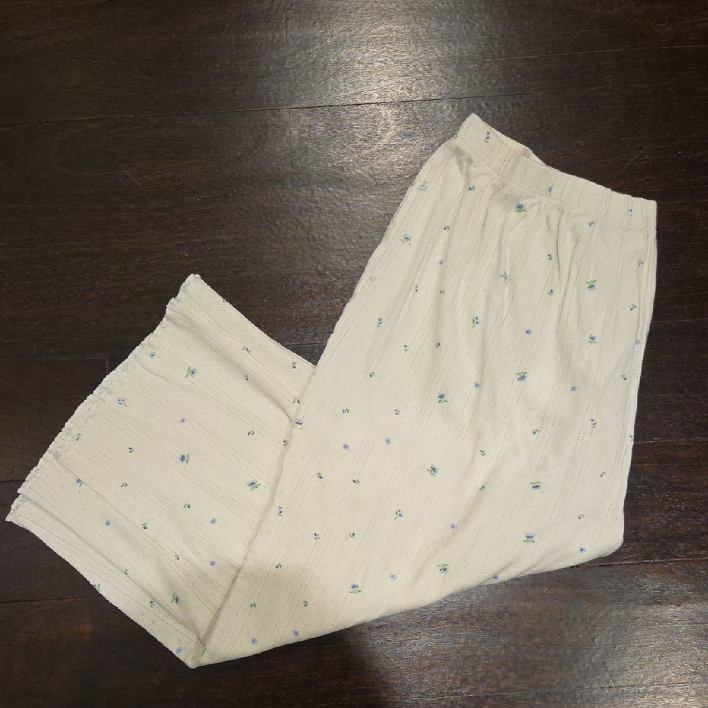 WOMEN'S OYSHO WHITE CROPPED RUFFLE PAJAMA PJ LOUNGE PANTS SZ LARGE $40